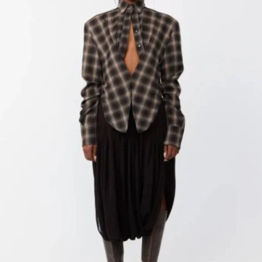 KWAME ADUSEI Kafra Top Brown Plaid Top